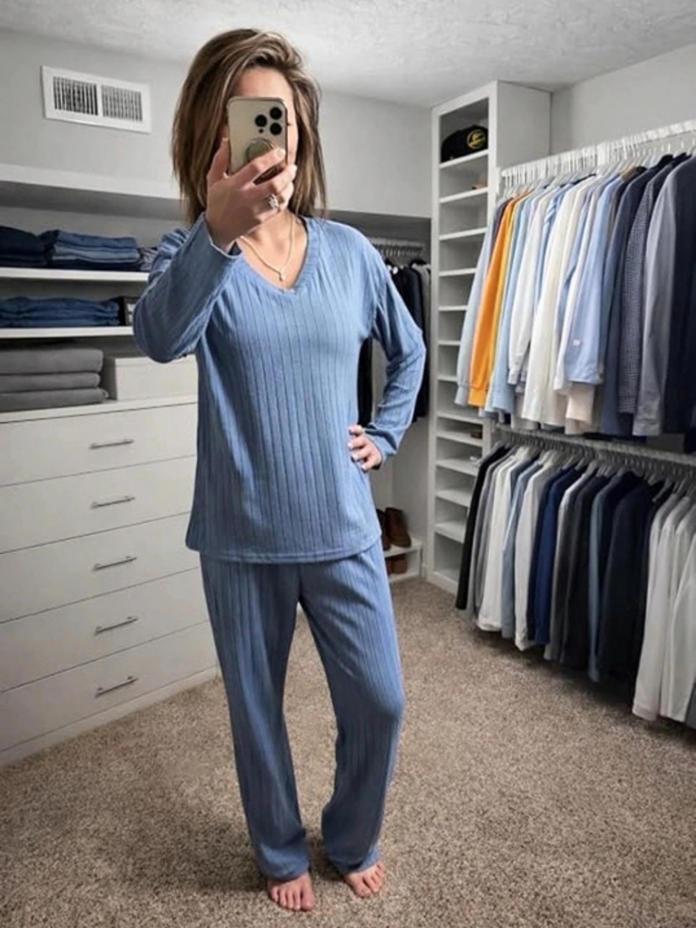 Blue Knit 2 Piece Lounge Set